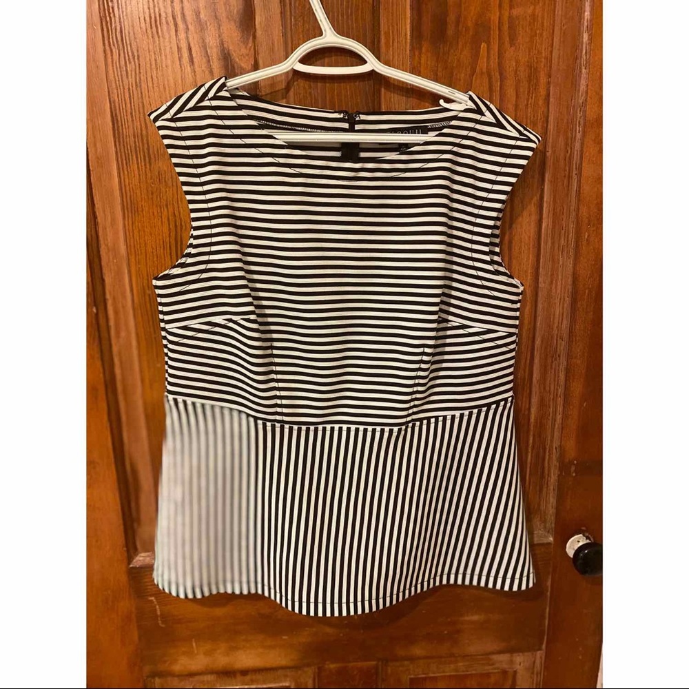 Eloquii Black and White Peplum Shirt